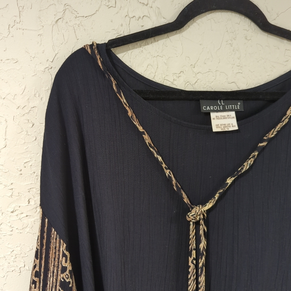 Vintage Carole Little Black and Tan Patterned Blouse - Women's 16 Tribal Animal - Picture 4 of 14